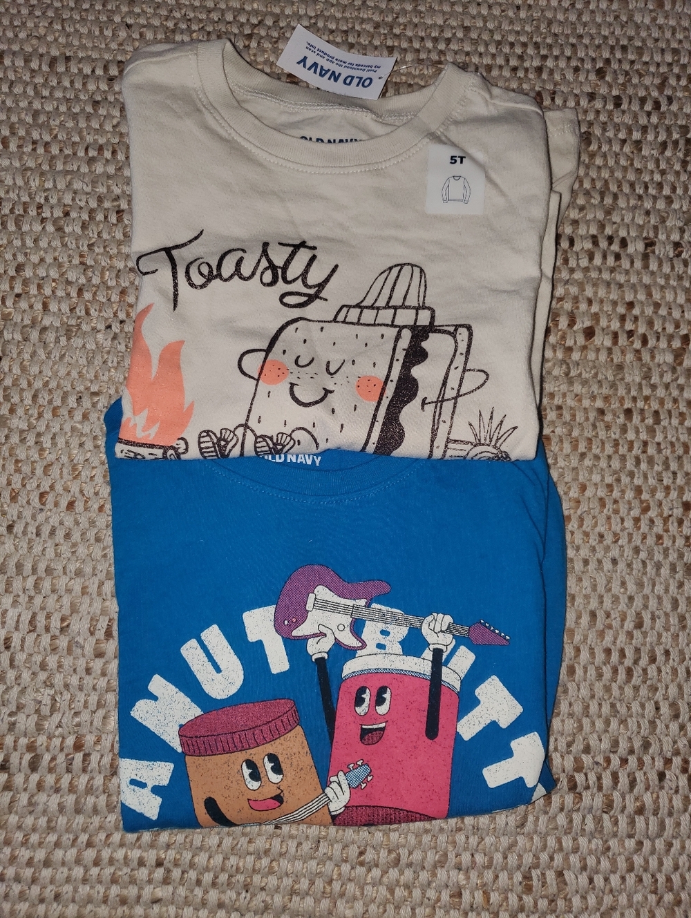 5T Old Navy Cream & Blue Kids Graphic Tees - Toasty & Peanut Butter Duo